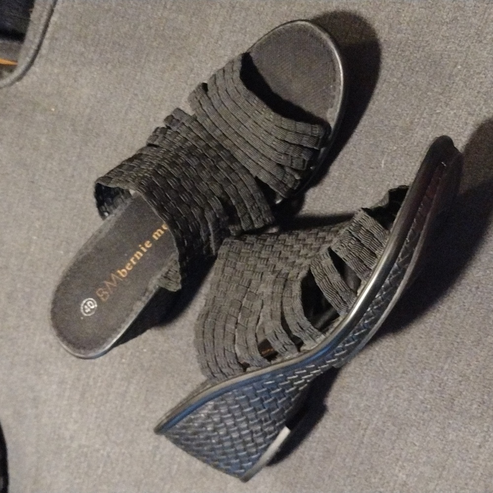 bernie Mev Slide Sandals Woven Straps Wedge Heel